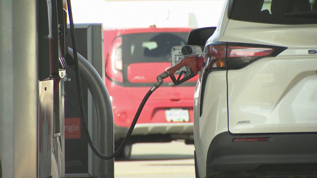 A vehicle receives gas via pump