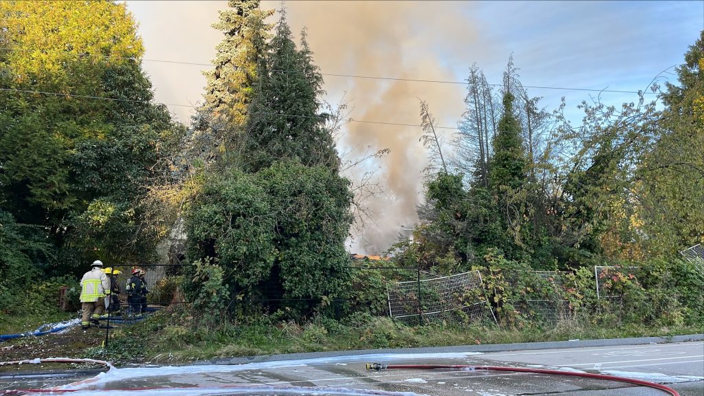 South Vancouver vacant house fire sending thick smoke into air