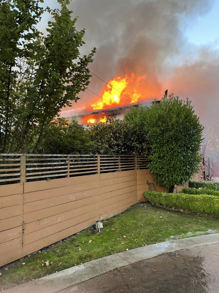 The Vancouver Fire Rescue Services is on the scene of a large blaze in South Vancouver Thursday morning.