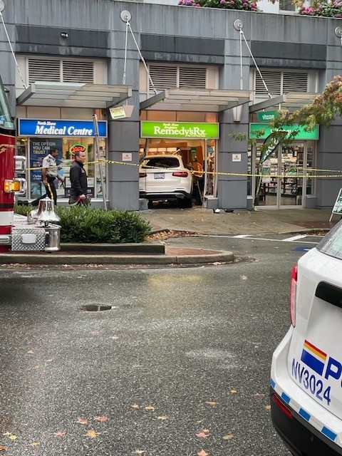 The driver of an SUV appears to have driven through the storefront of a pharmacy in north vancouver