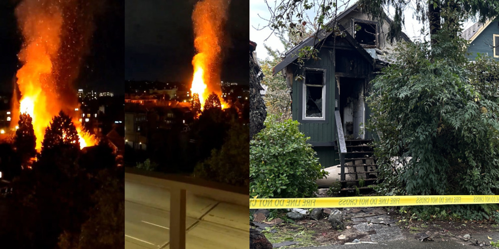 11 people displaced after four homes damaged in massive East Vancouver fire