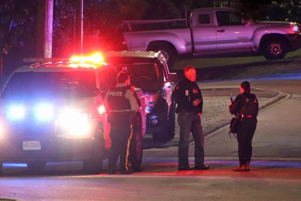 The Burnaby RCMP says officers were called after reports of shots fired in the area of Kitchener Street and Madison Avenue just after 7:45 p.m. (Credit Shane MacKichan)