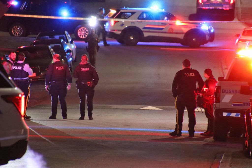 The Burnaby RCMP says officers were called after reports of shots fired in the area of Kitchener Street and Madison Avenue just after 7:45 p.m. (Credit Shane MacKichan)