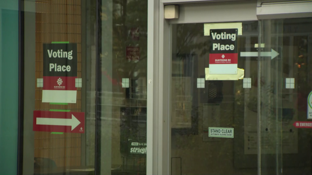 The door to a voting place is indicated by two signs