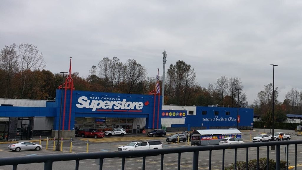 The Real Canadian Superstore location in Mission is seen closed with police outside.