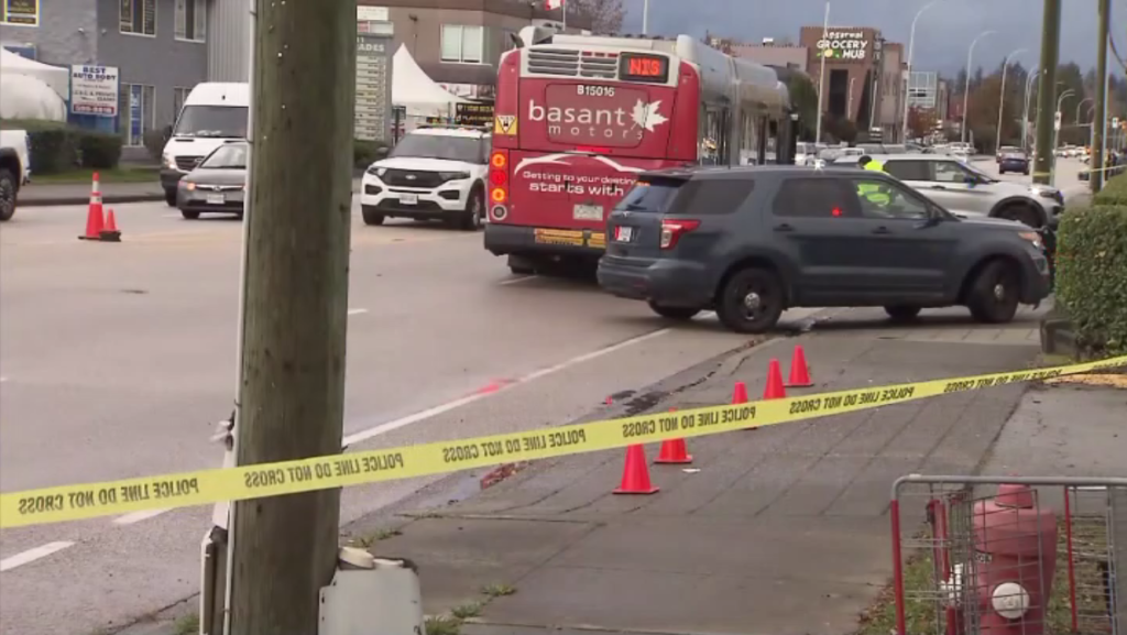 A collision involving a bus near 128th Street near 76th Avenue in Surrey on Sunday October 27. 2024.