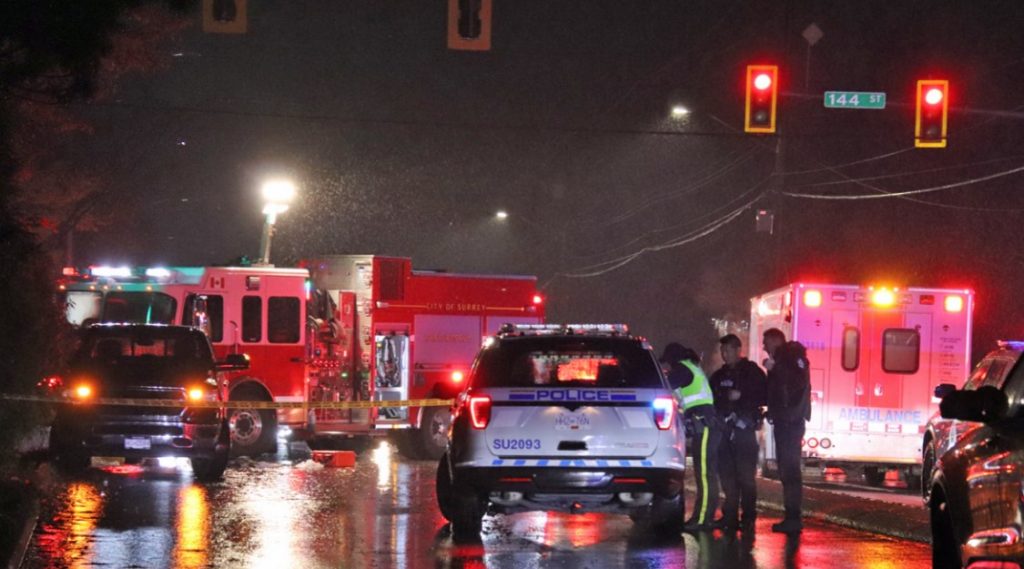 The Surrey RCMP says a pedestrian was struck by a pickup truck Friday evening in the area of 88th Avenue near 144th Street.