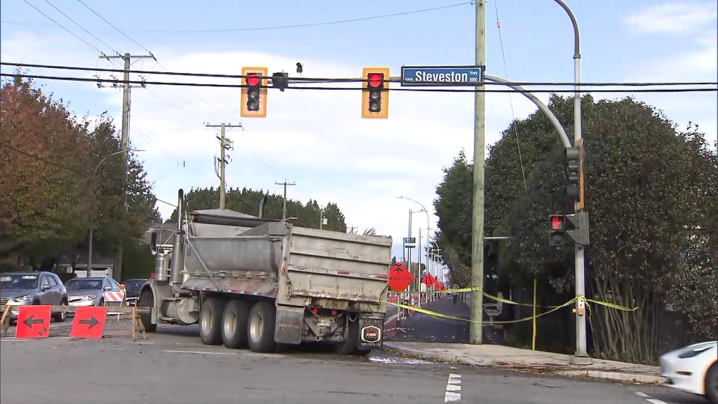 Police on scene of a incident at No 2 Road and Steveston Highway on Monday November 4, 2024.