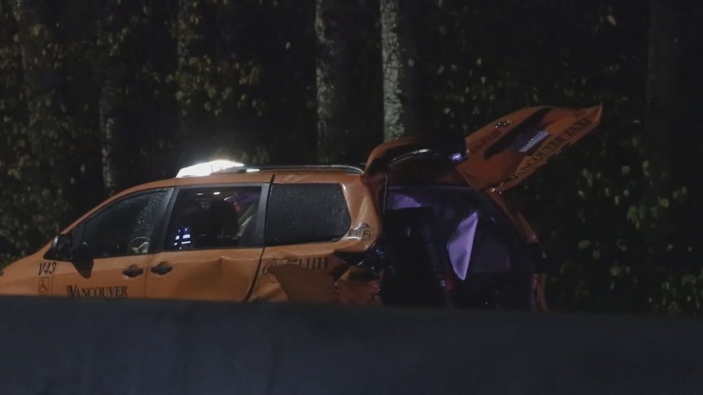 A multi-vehicle crash closed Highway 1 in Burnaby on Tuesday, Nov. 12. (Credit Shane MacKichan)