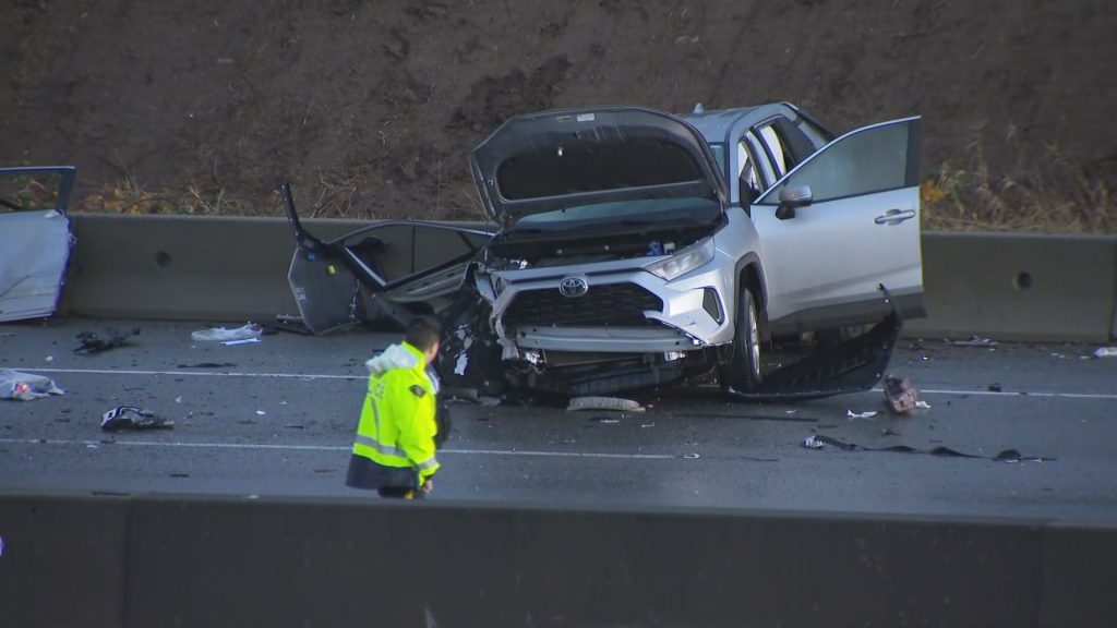 A multi-vehicle crash closed Highway 1 in Burnaby on Tuesday, Nov. 12. (CityNews Image)