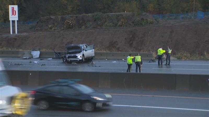 A multi-vehicle crash closed Highway 1 in Burnaby on Tuesday, Nov. 12. (CityNews Image)