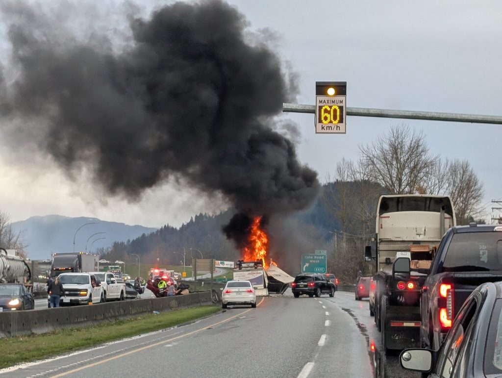 Hwy 1 down to 2 lanes between Abbotsford and Chilliwack after 2-vehicle crash