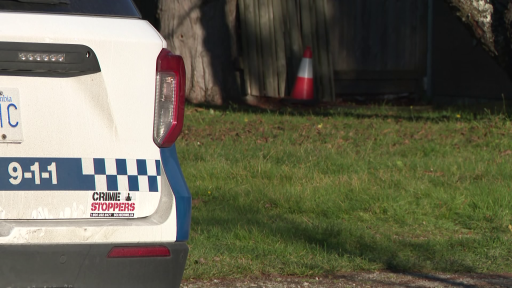 Rear bumper of a Surrey Police Service cruiser