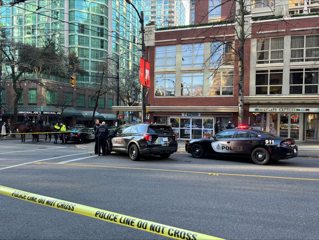 Police block off a street in Vancouver