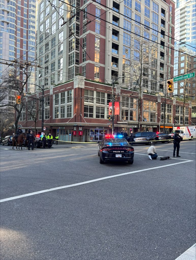 Police block off a street in Vancouver