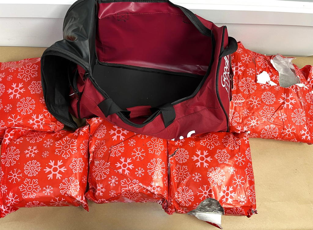 Packages of methamphetamine wrapped in Christmas gift-wrapping