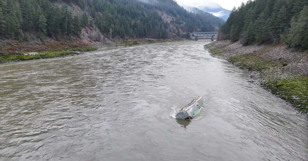 A debris flow is seen in the Fraser Canyon near Boston Bar, B.C. on Sunday December 22, 2023.