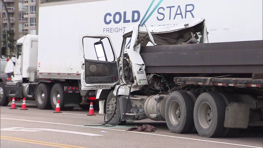 A crashed commercial vehicle