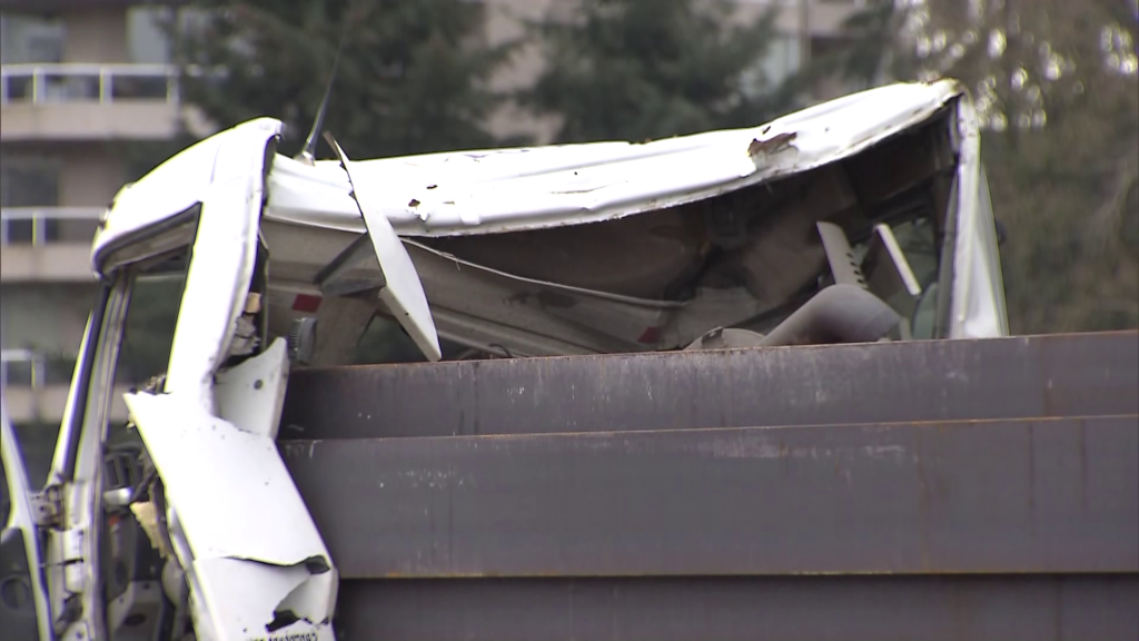 A crashed commercial vehicle