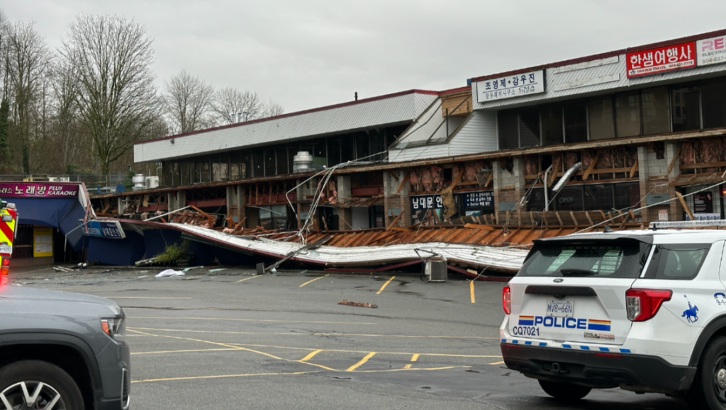 Extensive damage to the plaza at 341 North Road is visible following an incident Dec. 29, 2024.