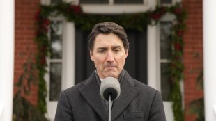 Prime Minister Justin Trudeau makes an announcement outside Rideau Cottage in Ottawa on Monday, Jan.6, 2025. THE CANADIAN PRESS/Adrian Wyld