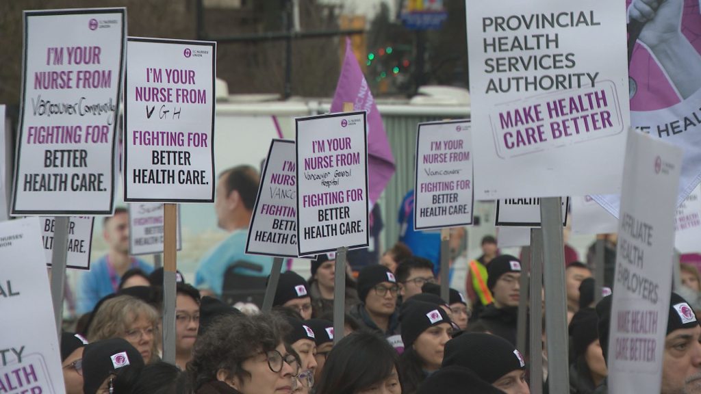 Nurses with Vancouver Coastal Health (VCH) held a rally downtown Wednesday afternoon, calling for safer working conditions and better healthcare for patients.