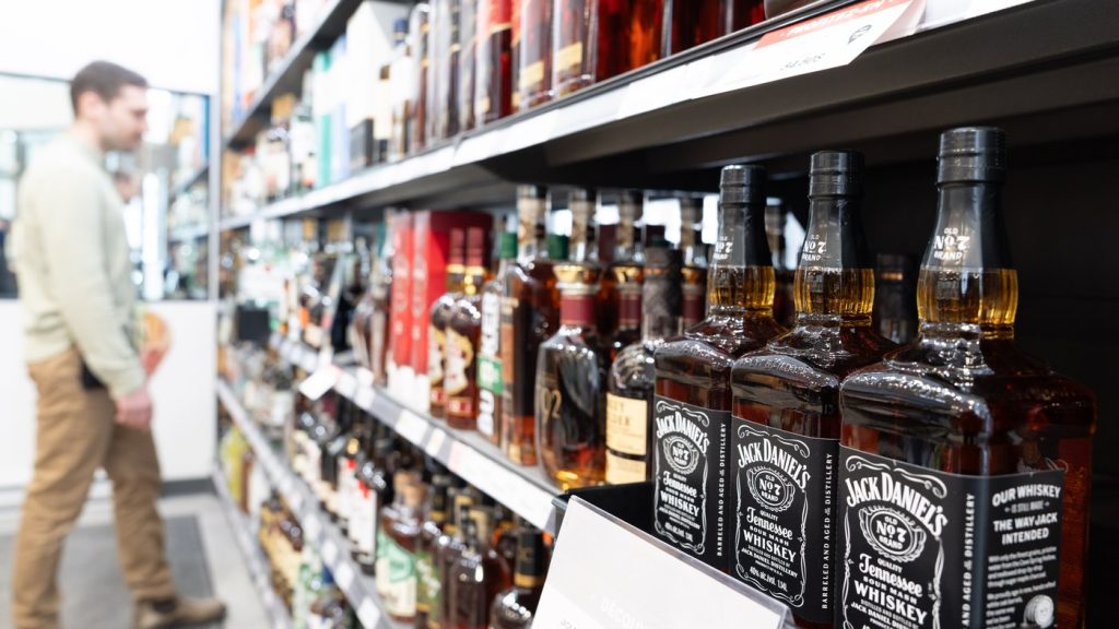 <p>American whiskey is seen on the shelves of a SAQ liquor store in Montreal on Tuesday, March 4, 2025. THE CANADIAN PRESS/Christinne Muschi</p>