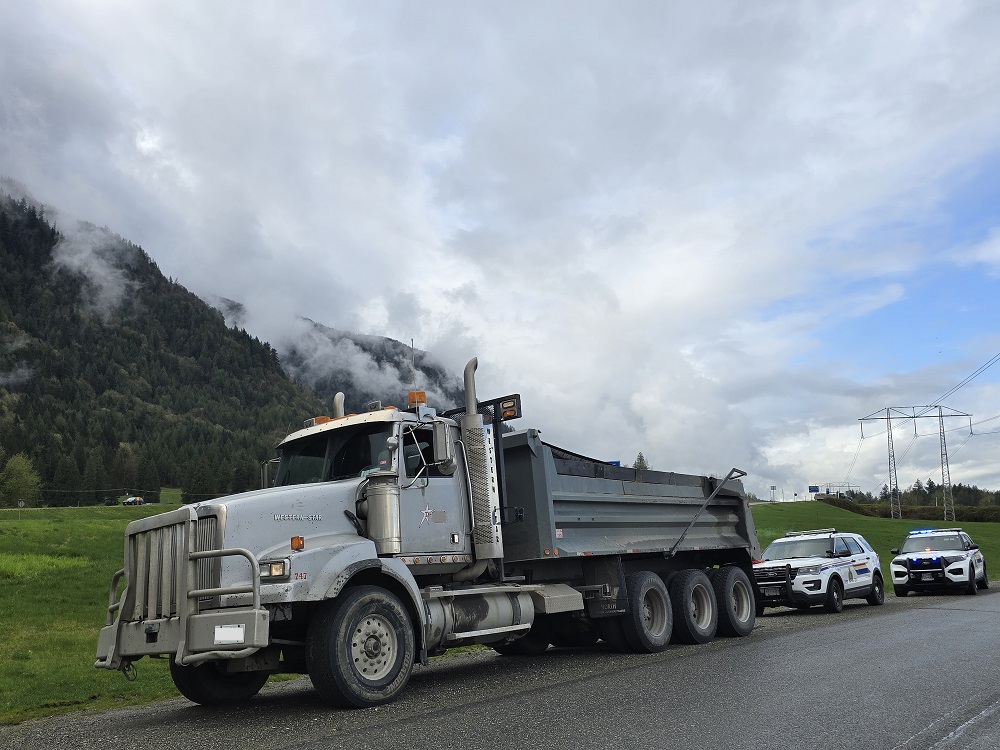 BC Highway Patrol intercepted a dangerously driving dump truck on Highway 1 eastbound near Vedder Road shortly after 9:30 a.m. on April 9.
