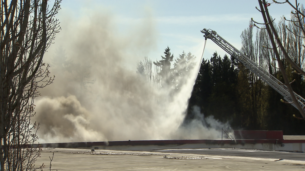 Crews respond to a structure fire at a self-storage facility
