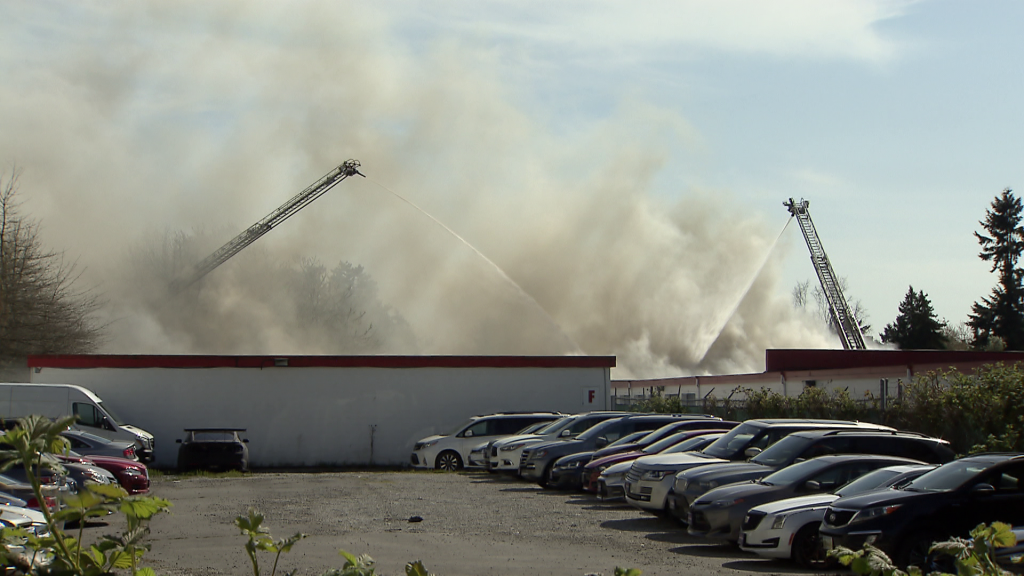 Crews respond to a structure fire at a self-storage facility