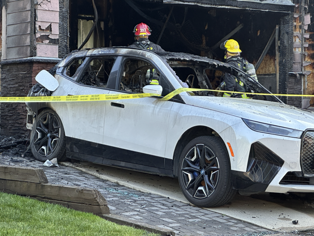 The Surrey Fire Service (SFS) battled a fire at a home in Surrey's Cloverdale neighbourhood on Monday night. (Monika Gul / CityNews Image)
