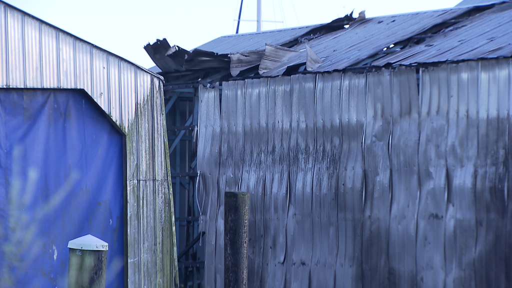 Boat fire underneath Ironworkers Memorial Bridge.