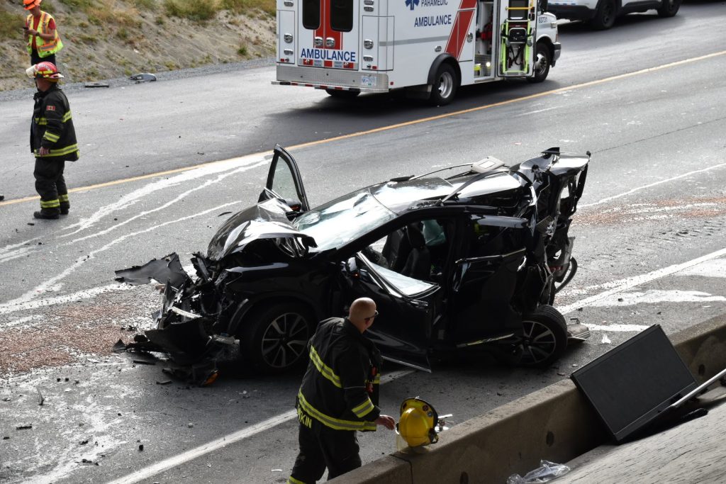 Emergency responders on scene of a serious collision in Langley on Thursday August 7, 2025.