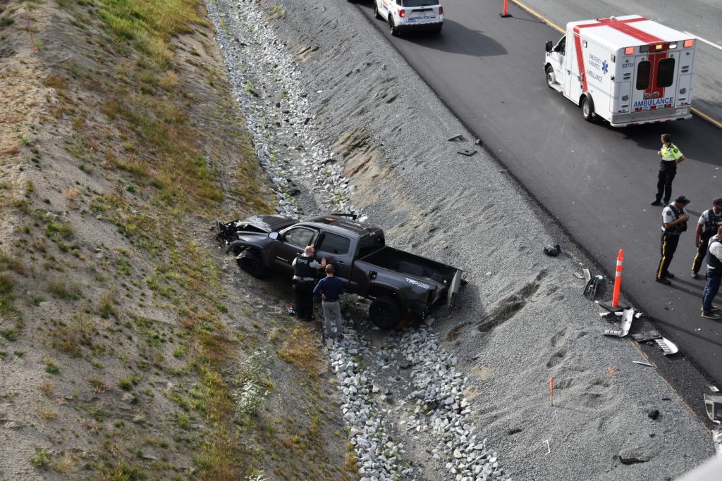 Emergency responders on scene of a serious collision in Langley on Thursday August 7, 2025.