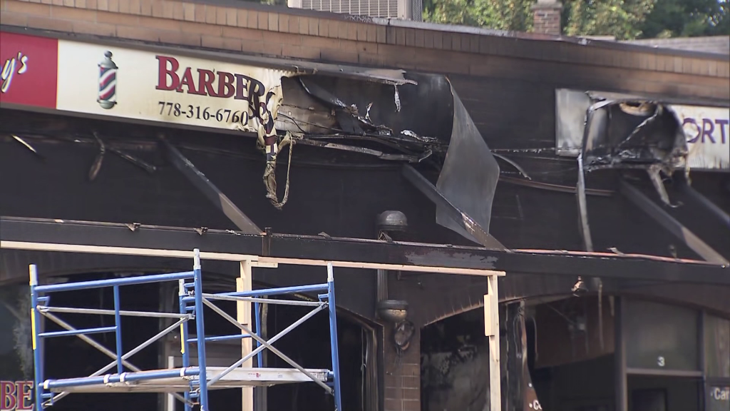 Damage is seen following a fire in Port Moody on Wednesday September 3, 2025.