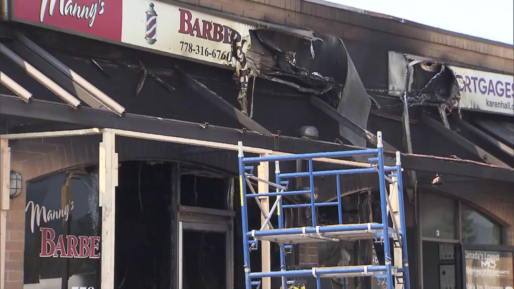 Damage is seen following a fire in Port Moody on Wednesday September 3, 2025.