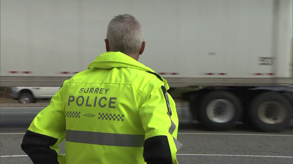 Surrey Police are seen enforcing distracted driving laws on Thursday September 25, 2025.