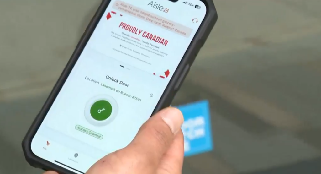 Shoppers at the Aisle 24 self-serve grocery store use an app to get in.