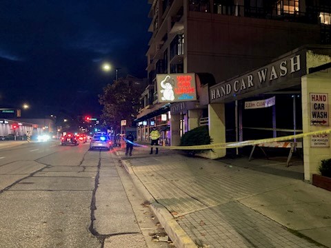 Image shows police tape on 2nd Avenue near BREWHALL and Century Car Wash on the evening of Sept. 27, 2025, hours after a large police presence was first seen in the area.