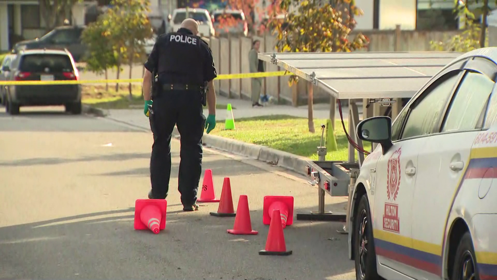 Police investigate shots fired outside Kap's Café in Surrey on Thursday October 16, 2025.