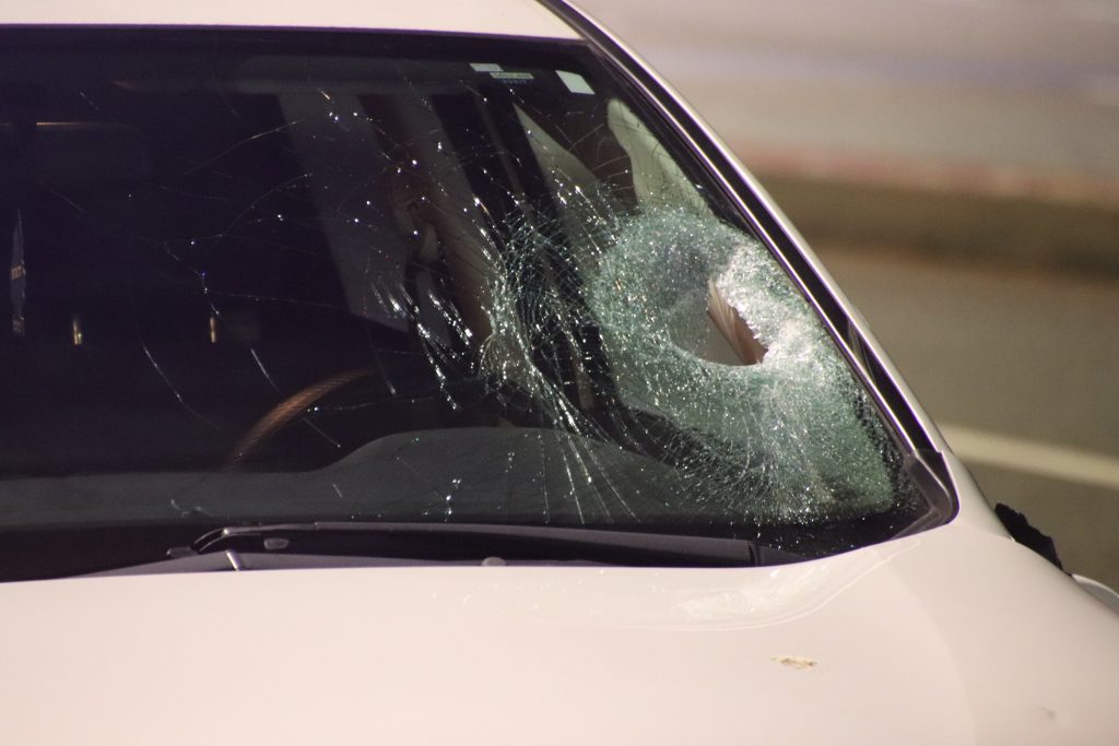 A vehicle's damaged windshield