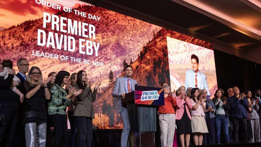 Premier David Eby delivers a speech while at the biennial B.C. NDP Convention at the Victoria Conference Centre in Victoria, Saturday, Nov. 15, 2025. THE CANADIAN PRESS/Chad Hipolito
CHAD HIPOLITO