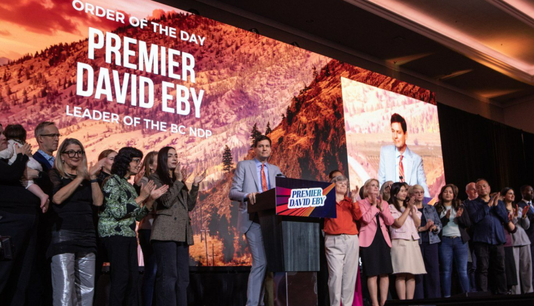 Premier David Eby delivers a speech while at the biennial B.C. NDP Convention at the Victoria Conference Centre in Victoria, Saturday, Nov. 15, 2025. THE CANADIAN PRESS/Chad Hipolito
CHAD HIPOLITO