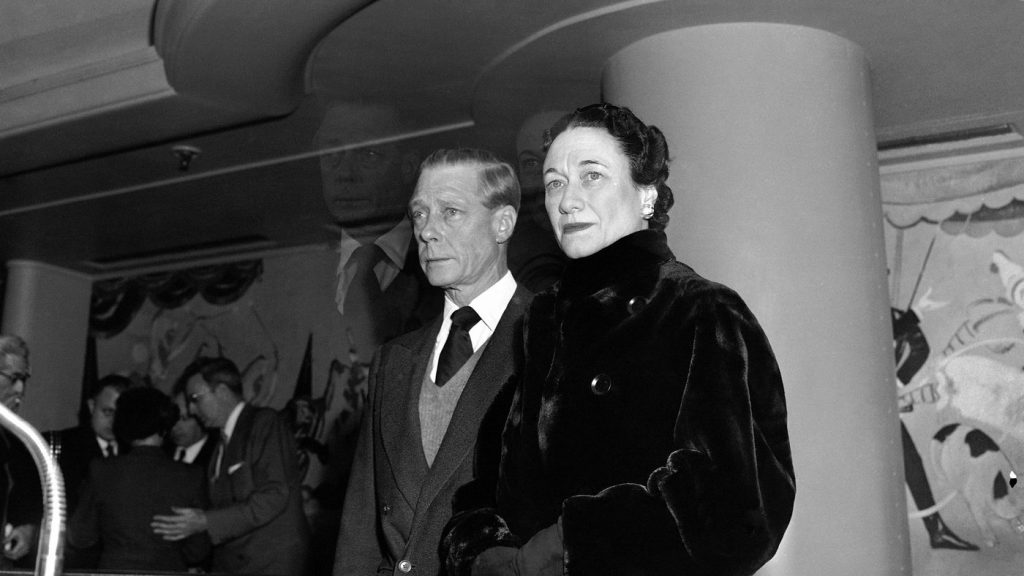 FILE - The Duke of Windsor, Prince Edward stands with his wife the Duchess of Windsor, Wallis Simpson, before he sailed on the Queen Mary from New York on Feb. 7, 1952, en route to England for the funeral of his brother, the late King George VI. (AP Photo, File)