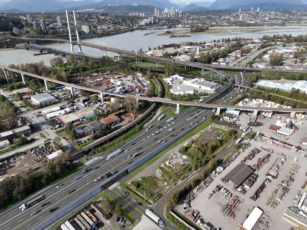 An artist’s rendering of roads connecting to the new bridge