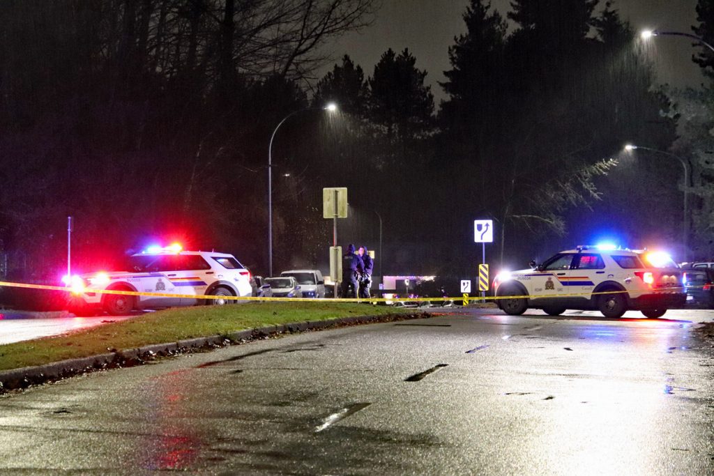 Police investigate a shooting in Burnaby Dec. 19, 2025.