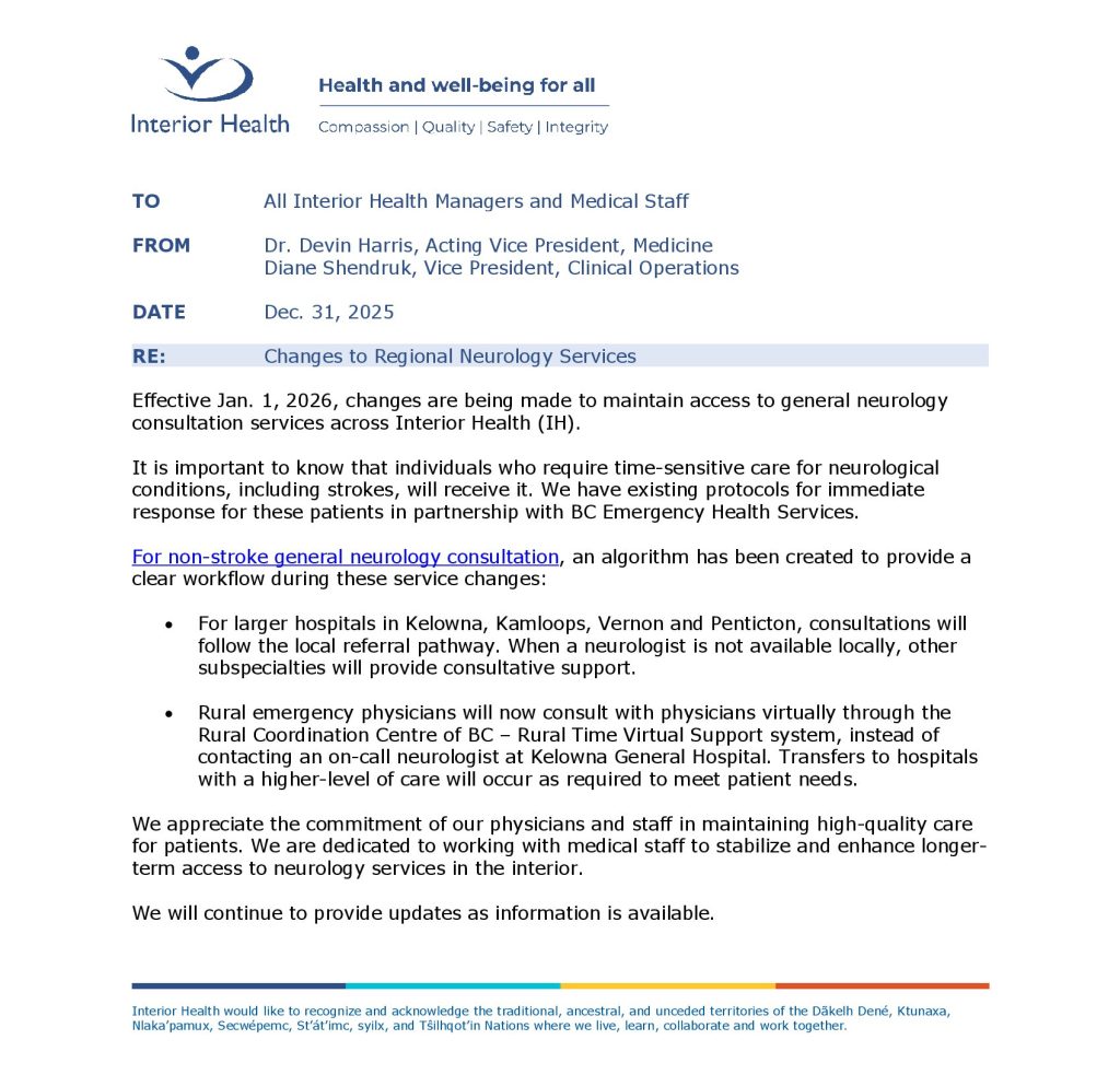 A memo from leadership at Interior Health