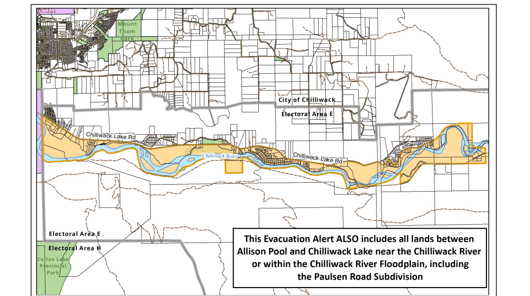 Evacuation alert issued for Chilliwack River lands due to flooding Evacuation alert issued for Chilliwack River lands due to flooding