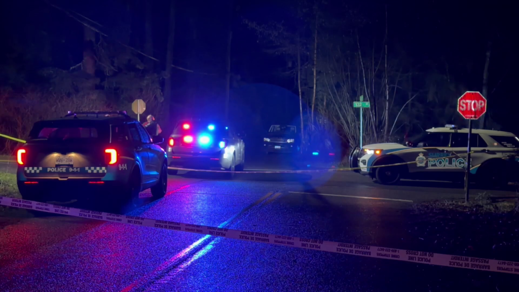 Surrey police are seen investigating shots fired in the Crescent Beach neighbourhood on Feb. 1, 2026.