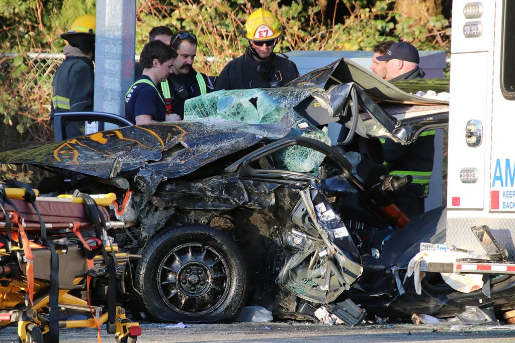 Emergency crews on scene of a serious collision in Langley on Monday March 9, 2026